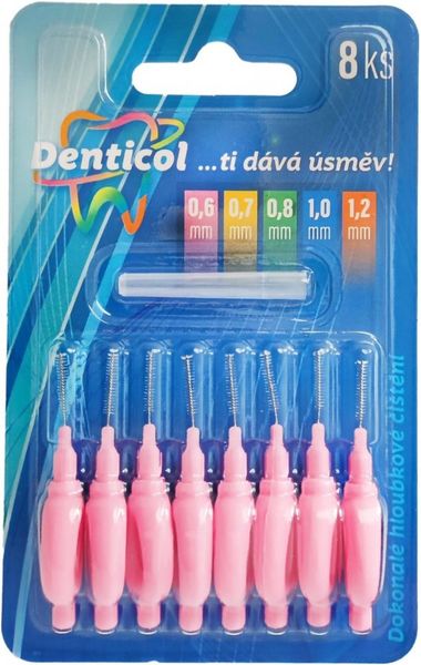 Denticol P01 veľ. 0,6 mm, medzizubná kefka s plochou rukoväťou, 8 + 8 ks