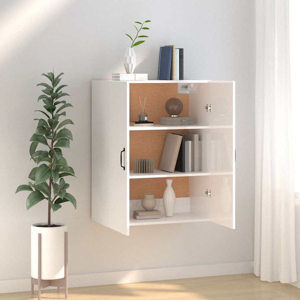 vidaXL Závesná skrinka lesklá biela 69,5x34x90 cm spracované drevo