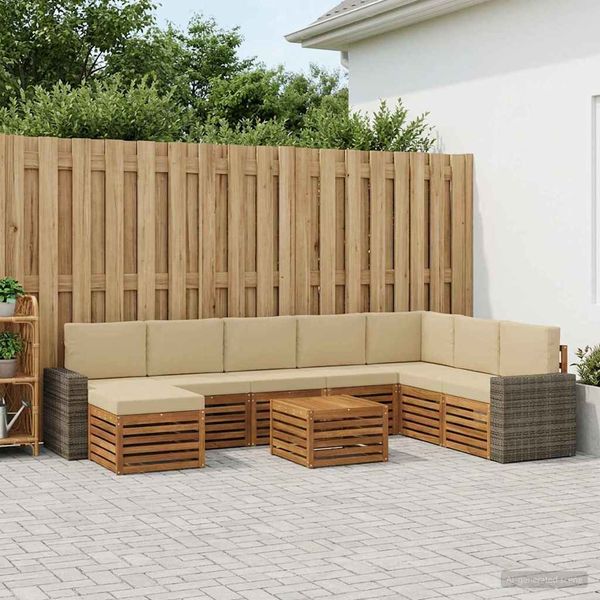 vidaXL Záhradná súprava gaučov s vankúšom 9 pcs Prírodná a béžová