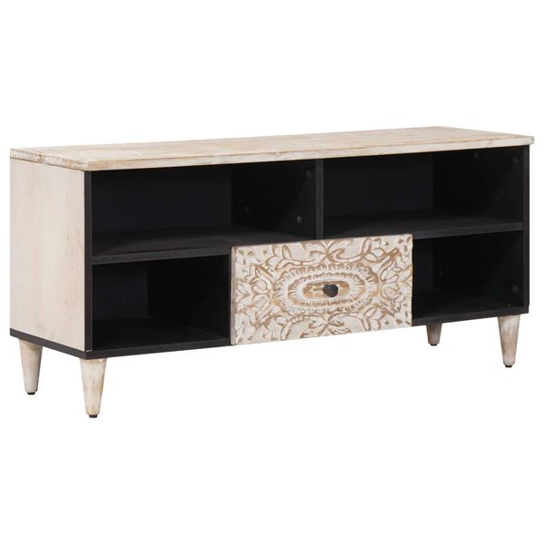 vidaXL TV skrinka Biela 100 x 33,5 x 46 cm Masívne mango drevo