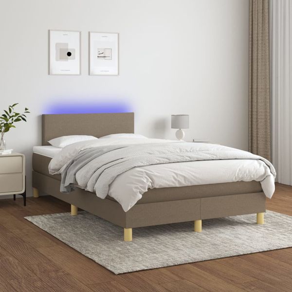 vidaXL Posteľ boxsping s matracom a LED sivohnedá 120x200 cm látka
