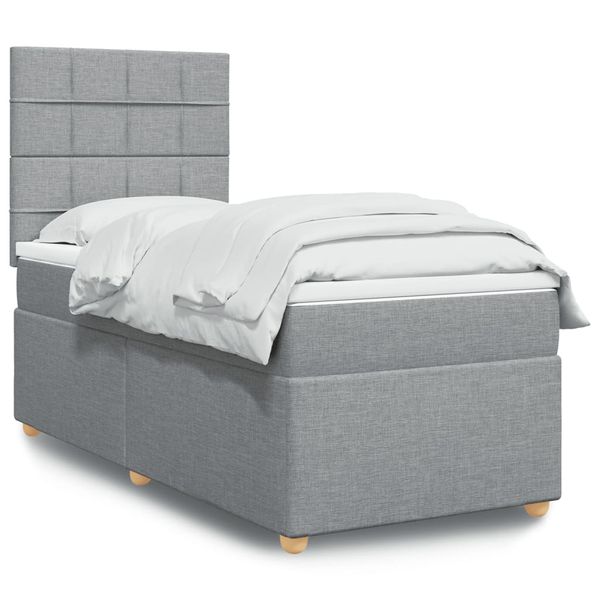 vidaXL Posteľný rám boxsping s matracom bledosivý 90x200 cm látka