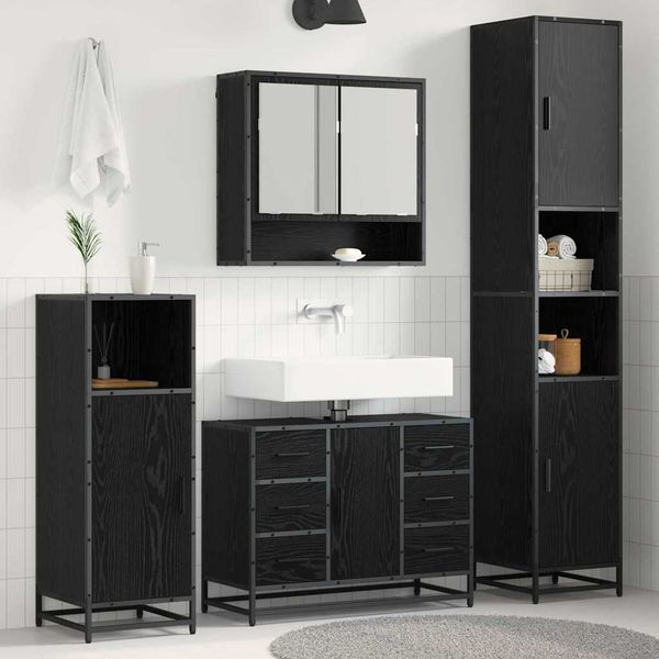 vidaXL Sada kúpeľňového nábytku 4 pcs Čierny dub Kompozitné drevo