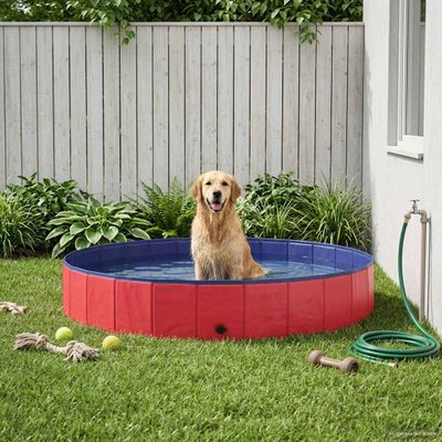 vidaXL Bazén pre psa Červená Ø200 x 30 cm Hustý PVC