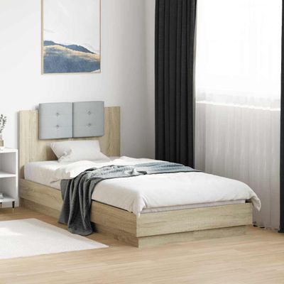 vidaXL Posteľný rám s čelom a LED svetlami dub sonoma 90x190 cm