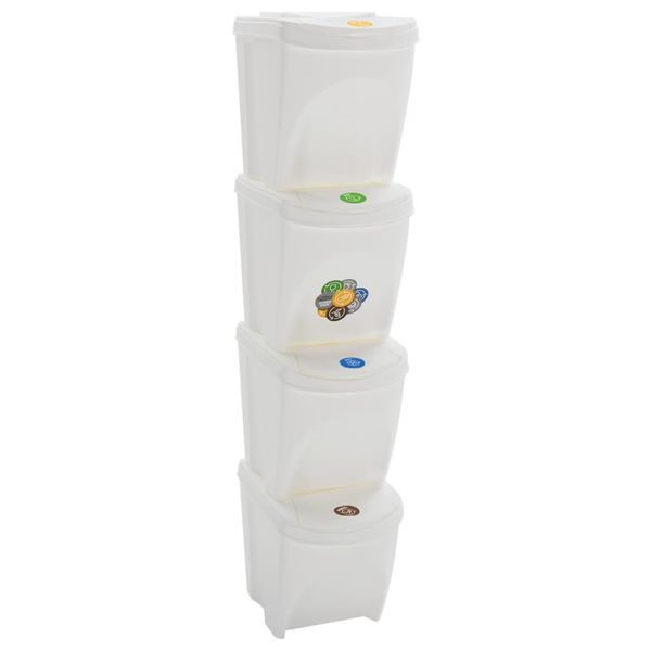 vidaXL Stohovateľné boxy na odpadky 4 ks biele 100 l polypropylénové