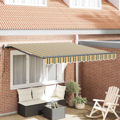 vidaXL Sklopná markíza Zelená a žltá 350 x 250 cm Tkanina a hliník