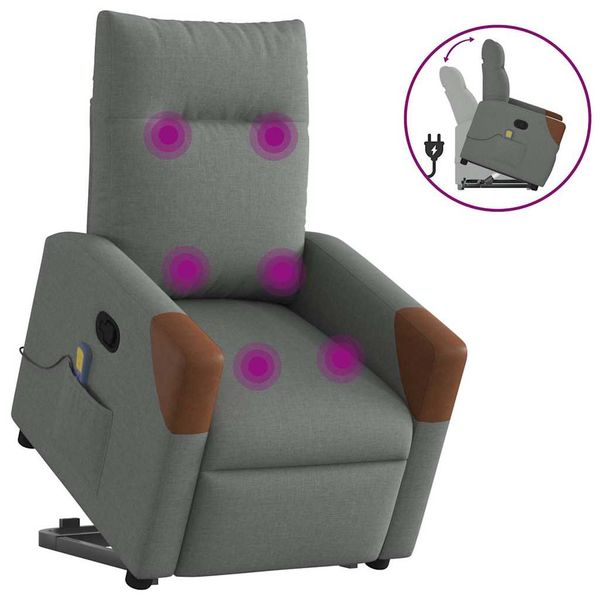 vidaXL Zdvíhacie a sklápacie masážne kreslo tmavosivé látka