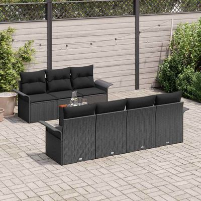 vidaXL Súprava záhradných pohoviek s úložiskom 8 pcs Čierna polyratan