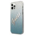 Puzdro Guess pre iPhone 12 / 12 Pro 6,1" GUHCP12MPCUGLSBL modré tvrdé puzdro Glitter Gradient Script