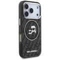 Puzdro Karl Lagerfeld Magsafe IML glitter case s kovovým rámom fotoaparátu a tlačidlami, hlavy Karla a Choupette na opakovanom logu KL pre iPhone 17 Pro čierne