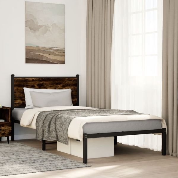 vidaXL Kovový posteľný rám bez matraca dymový dub 107x203 cm