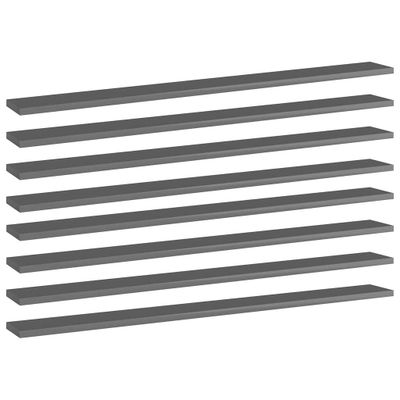vidaXL Prídavné police 8 ks, lesklé sivé 100x10x1,5 cm, drevotrieska