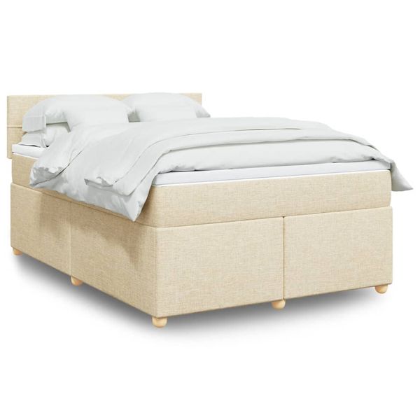 vidaXL Posteľný rám boxspring s matracom krémový 140x200 cm látka