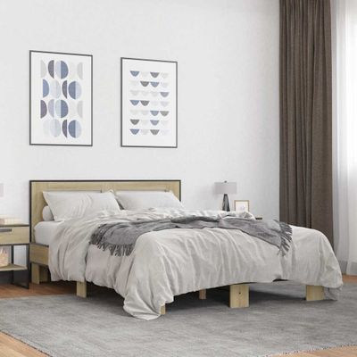 vidaXL Posteľný rám dub sonoma 140x190 cm kompozitné drevo a kov