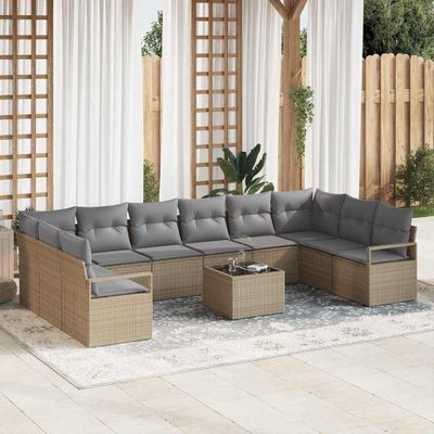 vidaXL Sada pohoviek s vankúšom 11 pcs Béžová polyratan