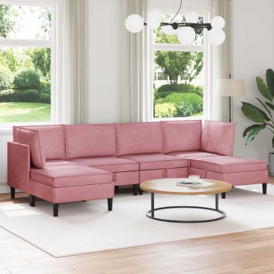 vidaXL Súprava nábytku do obývačky s vankúšom 6 pcs Ružová Zamat