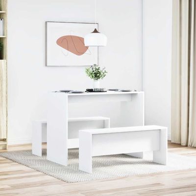 vidaXL 3-dielna súprava stolíka a lavičky biela kompozitné drevo
