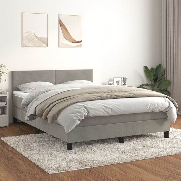 vidaXL Posteľný rám boxsping s matracom bledosivý 140x200 cm zamat