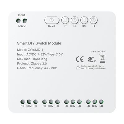 4-kanálový spínací modul ZigBee s beznapäťovým kontaktom DC 32V Avatto ZWSMMD-4-32V