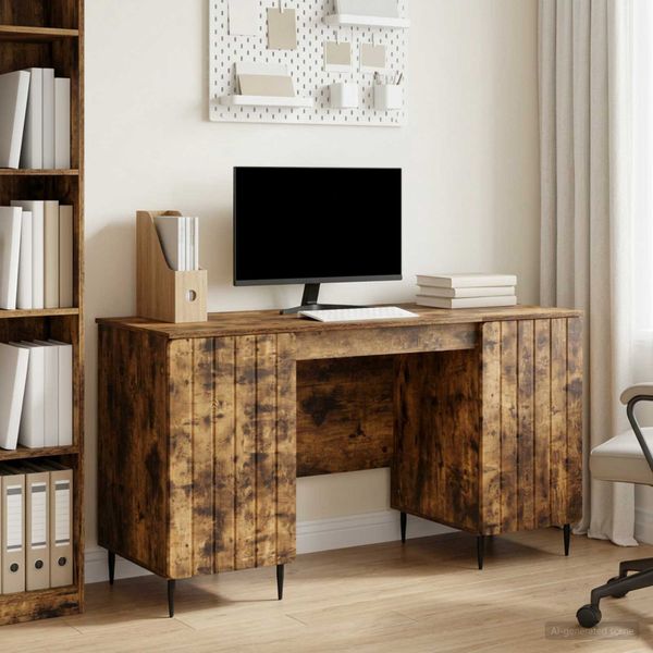 vidaXL Stôl s poličkou Dymový dub 142,5 x 50 x 75 cm Kompozitné drevo