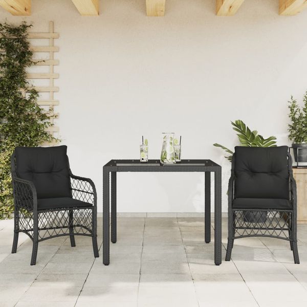 vidaXL 3-dielna bistro súprava s vankúšmi čierna polyratanová