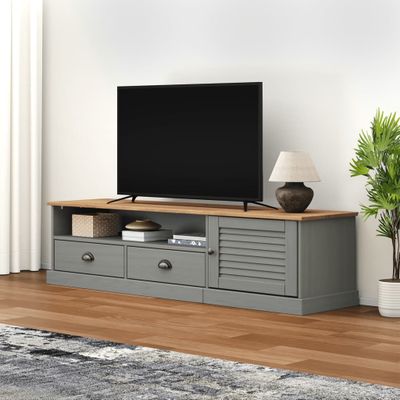 vidaXL TV skrinka VIGO sivá 156x40x40 cm masívna borovica