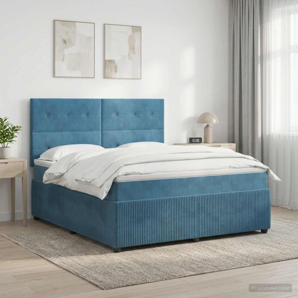 vidaXL Posteľ boxspring s matracom Modrá 140 x 200 cm Zamat