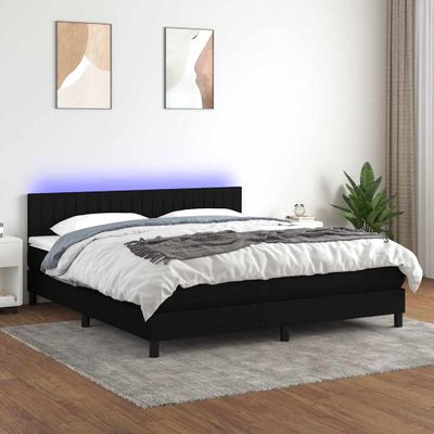 vidaXL Posteľ boxsping s matracom a LED čierna 180x200 cm látka