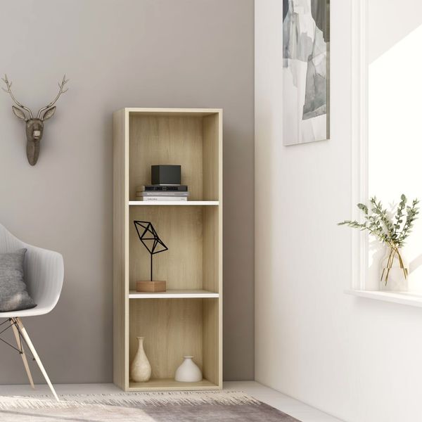 vidaXL Knižnica s 3policami biela-sonoma 40x30x114cm kompozitné drevo