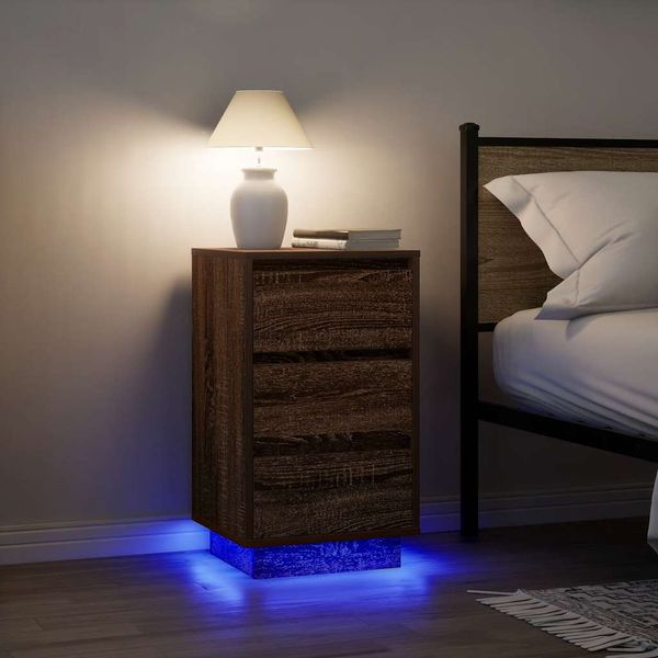 vidaXL Nočná skrinka s LED osvetlením Dub hnedý 38x34x65 cm