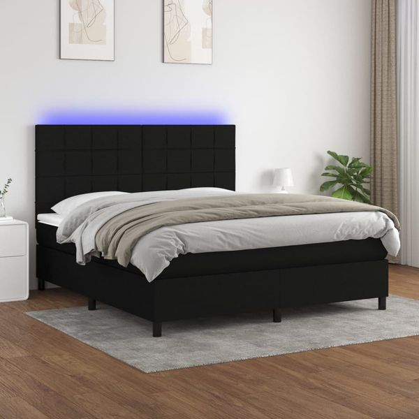 vidaXL Posteľ boxsping s matracom a LED čierna 160x200 cm látka