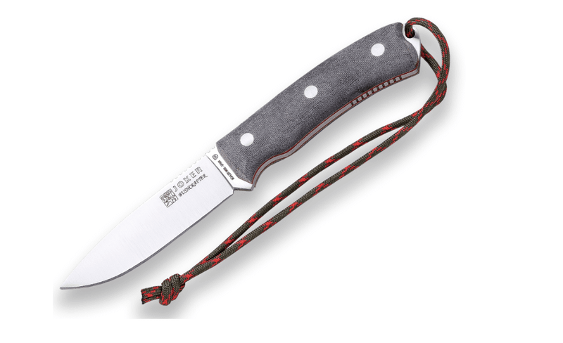 JOKER CV120-P BUSHCRAFTER outdoorový nôž 10,5 cm, šedá, Micarta, kožené puzdro, kresadlo, paracord