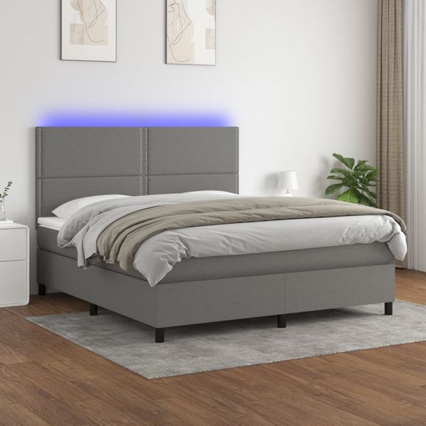 vidaXL Posteľ boxsping s matracom a LED tmavosivá 180x200 cm látka