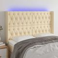 vidaXL Čelo postele s LED krémové 163x16x118/128 cm látka