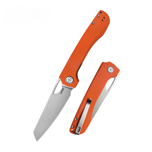 Kubey KU365A Elang vreckový nôž 10 cm, Bead Blasted, oranžová, G10, spona