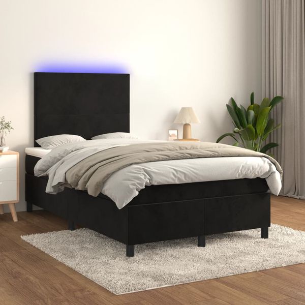 vidaXL Posteľ boxsping s matracom a LED čierna 120x200 cm zamat