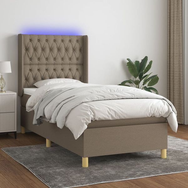 vidaXL Posteľ boxsping s matracom a LED sivohnedá 90x190 cm látka