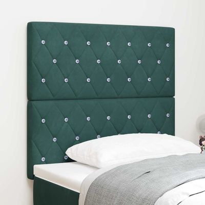 vidaXL LED hlavová doska s LED pásikmi Tmavozelená 90 cm Zamat