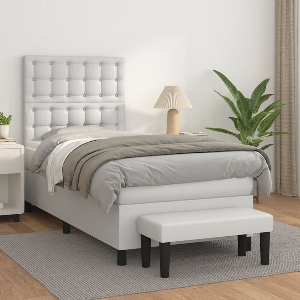 vidaXL Boxspring posteľ s matracom biela 90x200 cm umelá koža