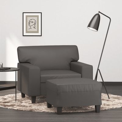 VidaXL Kreslo s podnožkou sivé 60 cm umelá koža