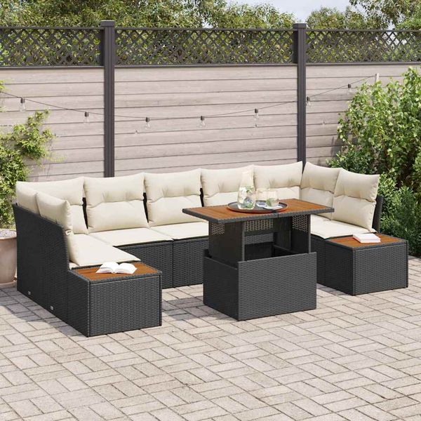 vidaXL Súprava záhradných pohoviek s úložiskom 8 pcs Čierna Poly ratan