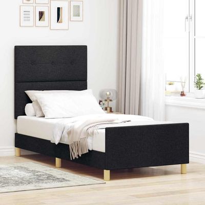 vidaXL Rám postele s čelnou doskou Čierna 90 x 200 cm látka