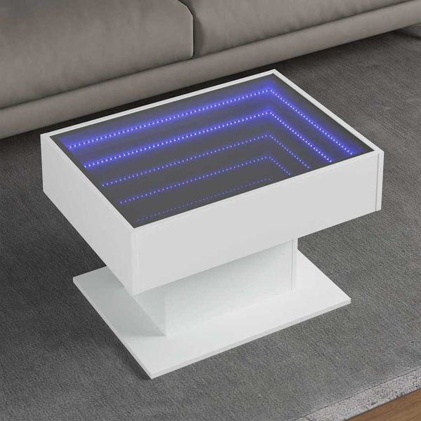 vidaXL Konferenčný stolík s LED biely 70x50x45 cm kompozitné drevo