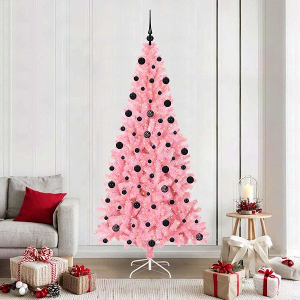 vidaXL Vianočný stromček s 300 LED-i so stojanom Ružová 210 cm PVC