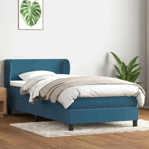 vidaXL Posteľný rám boxsping s matracom tmavomodrý 90x220 cm zamat