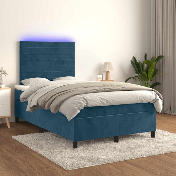 vidaXL Posteľný rám boxsping matrac a LED tmavomodrý 120x200 cm zamat