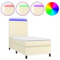 vidaXL Boxspring posteľ s matracom a LED krémová 100x200 cm umelá koža