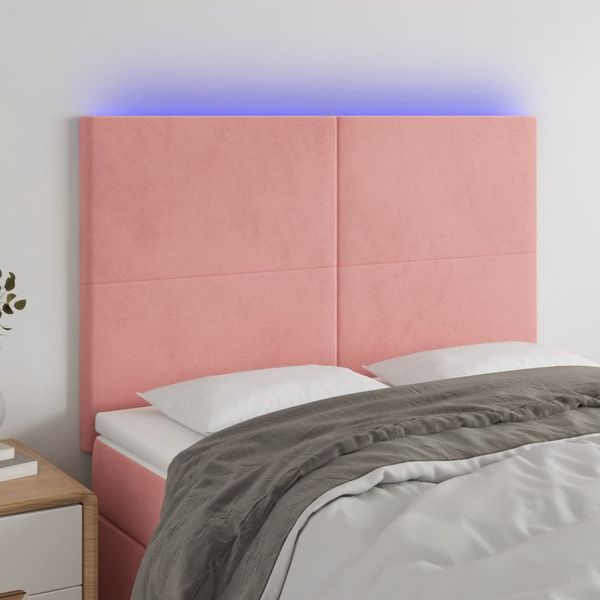 vidaXL Čelo postele s LED ružové 144x5x118/128 cm zamat