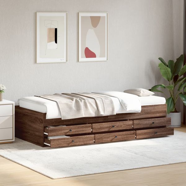 vidaXL Váľanda so zásuvkami bez matraca hnedý dub 90x200 cm